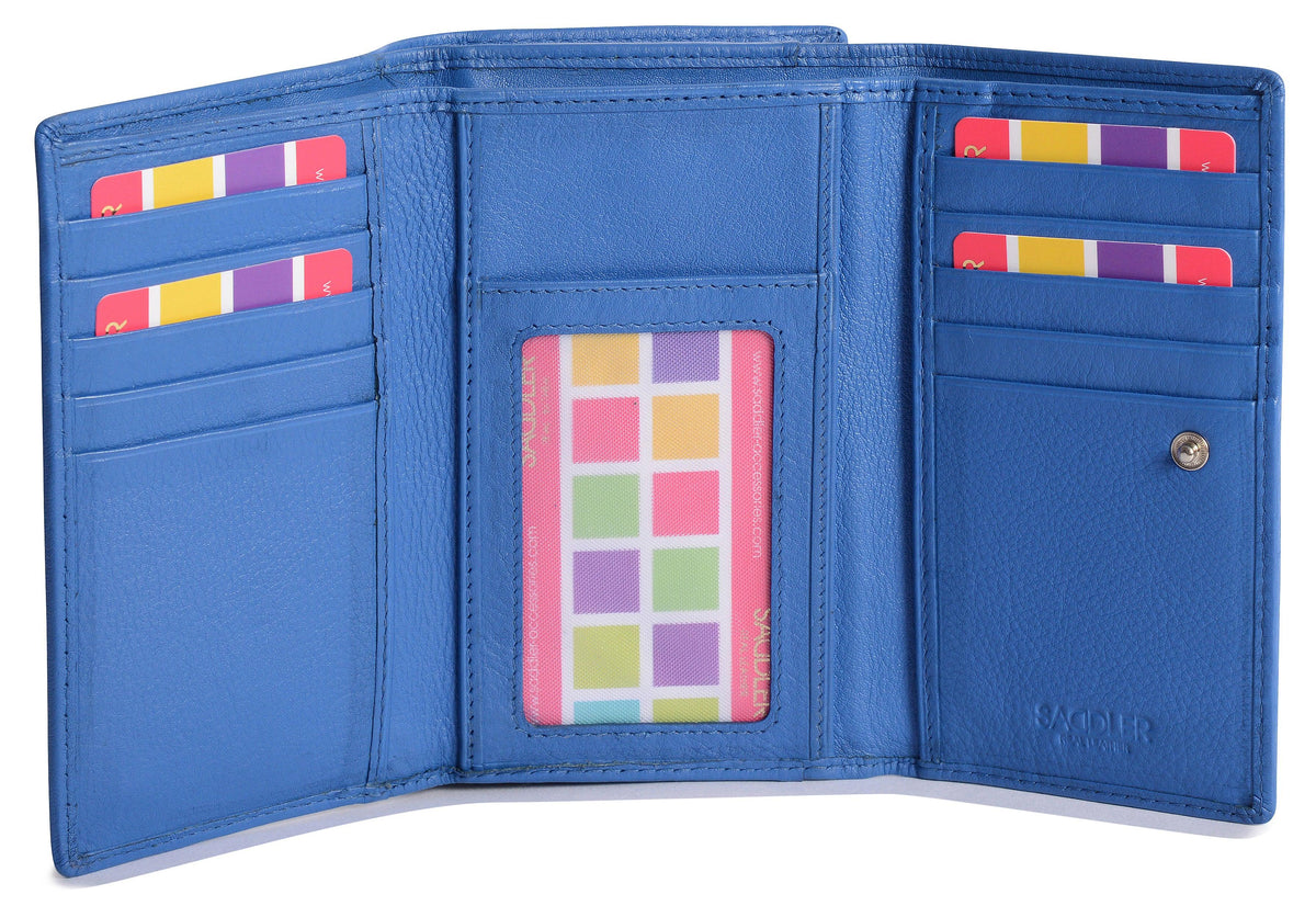 Compact Trifold Leather Purse "Eleanor" – Handmade by Saddler | RFID Protected & Gift Boxed | 10 Card Slots & Rear Zip Coin Pocket