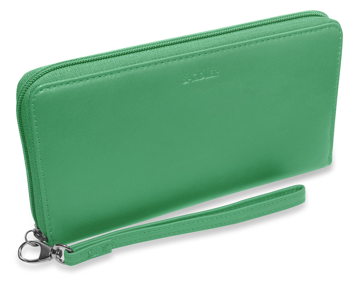SADDLER SOPHIA Leather Zip Around Purse  - 15 Card slots, Mobile Phone Pocket,  Detachable Wrist Strap- RFID Protected