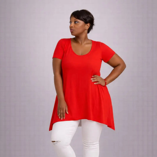 Plain Short Sleeve Hanky Hem Swing Top rockthosecurves