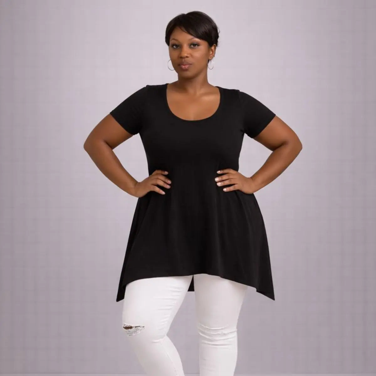 Plain Short Sleeve Hanky Hem Swing Top rockthosecurves
