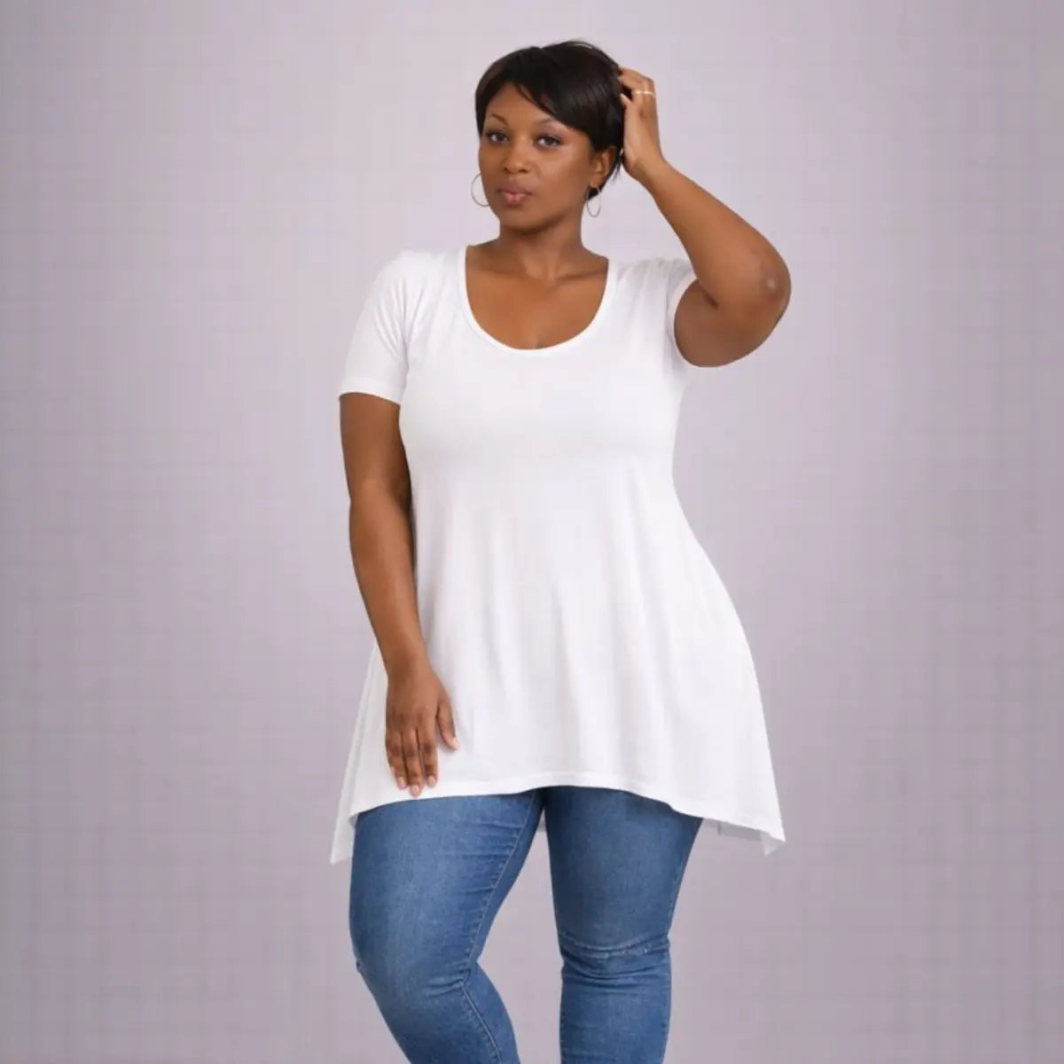 Plain Short Sleeve Hanky Hem Swing Top rockthosecurves