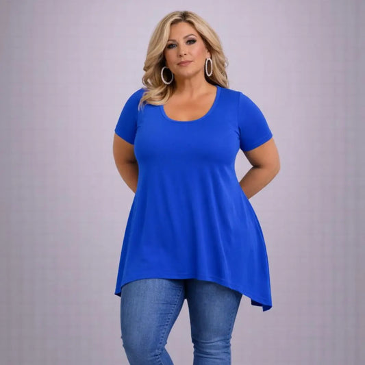 Plain Short Sleeve Hanky Hem Swing Top rockthosecurves