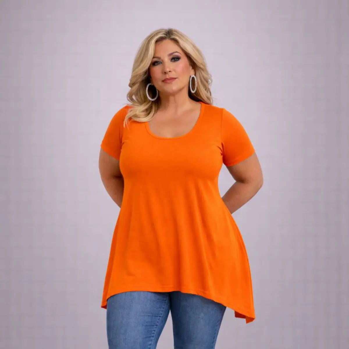 Plain Short Sleeve Hanky Hem Swing Top rockthosecurves