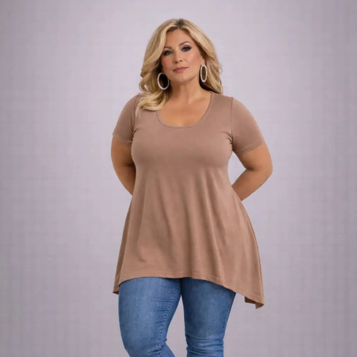 Plain Short Sleeve Hanky Hem Swing Top rockthosecurves