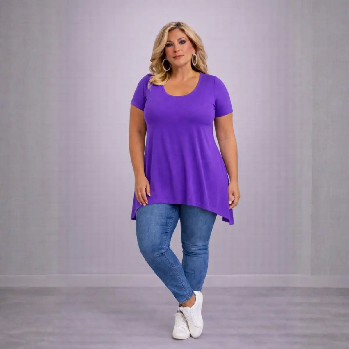 Plain Short Sleeve Hanky Hem Swing Top rockthosecurves