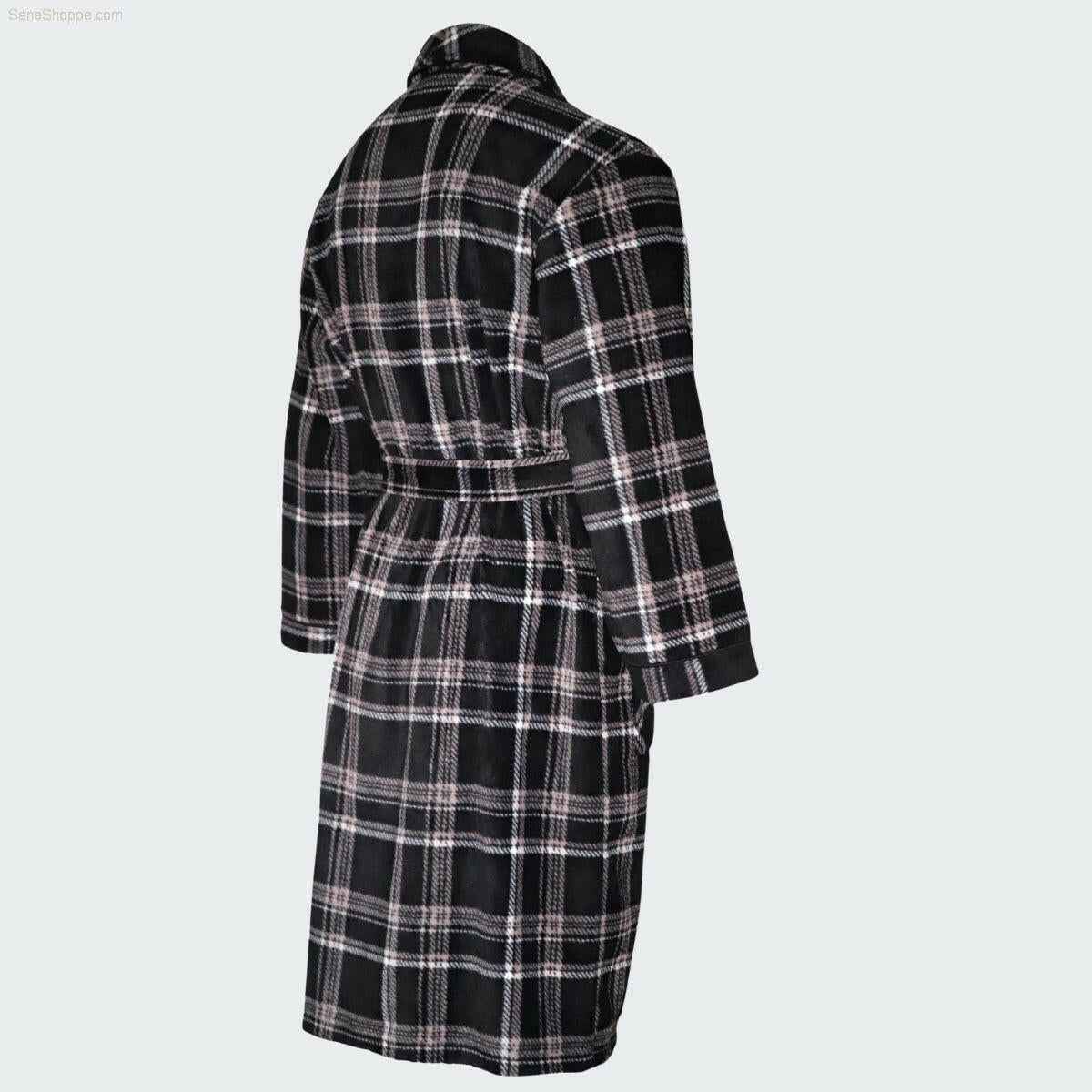 Men's Fleece Dressing Gown - Soft Warm Checkered Pattern SaneShoppe