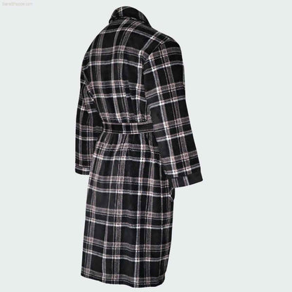 Men's Fleece Dressing Gown - Soft Warm Checkered Pattern SaneShoppe