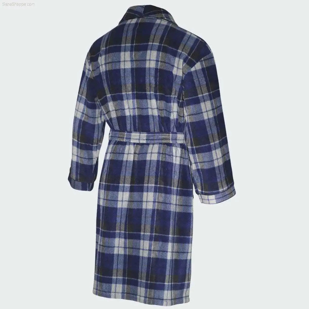 Men's Fleece Dressing Gown - Soft Warm Checkered Pattern SaneShoppe