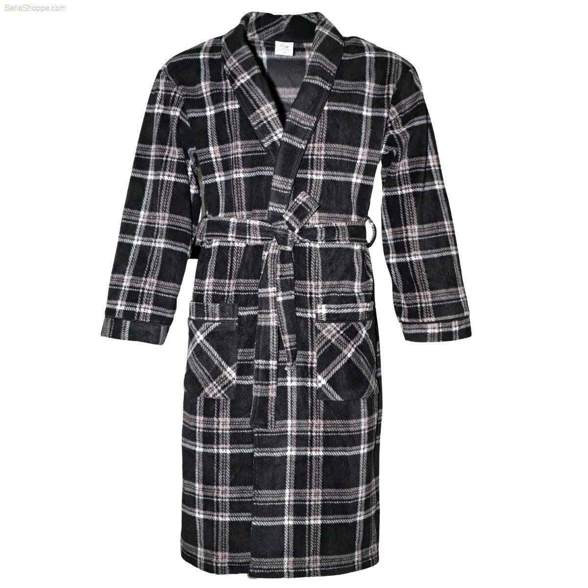 Men's Fleece Dressing Gown - Soft Warm Checkered Pattern SaneShoppe