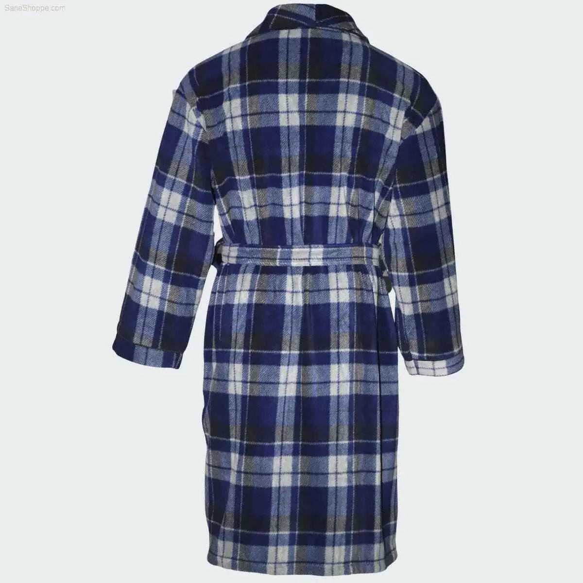 Men's Fleece Dressing Gown - Soft Warm Checkered Pattern SaneShoppe