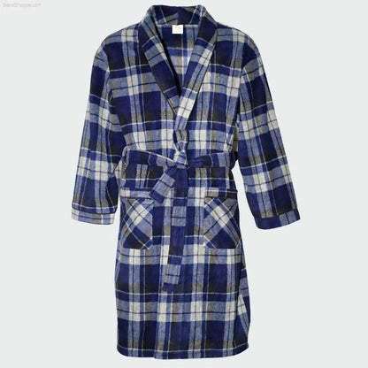 Men's Fleece Dressing Gown - Soft Warm Checkered Pattern SaneShoppe