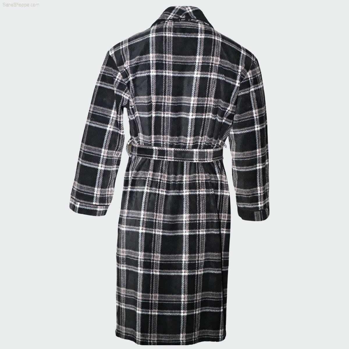 Men's Fleece Dressing Gown - Soft Warm Checkered Pattern SaneShoppe