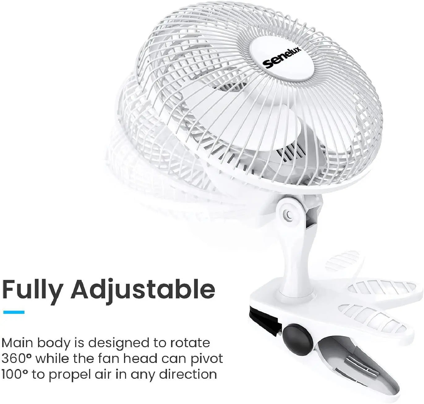 Senelux 6" Clip On Desk Fan- Home Cooling from a Portable, Cool Clip Fan; Clip on Desk Fan Senelux