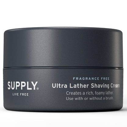 SUPPLY Ultra Lather Shaving Cream Fragrance Free – Hypoallergenic for Men, 3.4 oz Jar