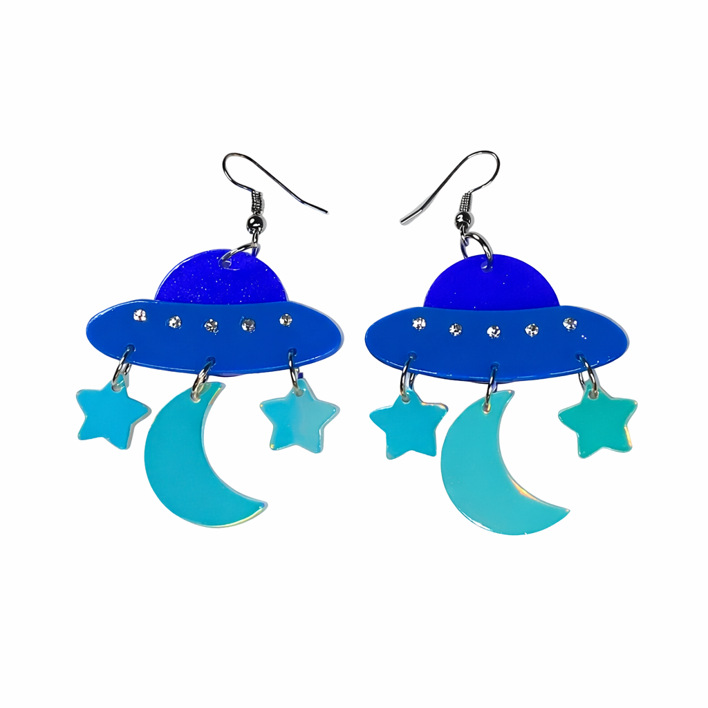Moon & Star UFO Drop Earrings