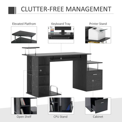 HOMCOM Computer Desk PC Workstation with Drawer Shelves CPU Storage Rack Home Office Furniture 152 x 60 x 88cm (BLACK) InStock