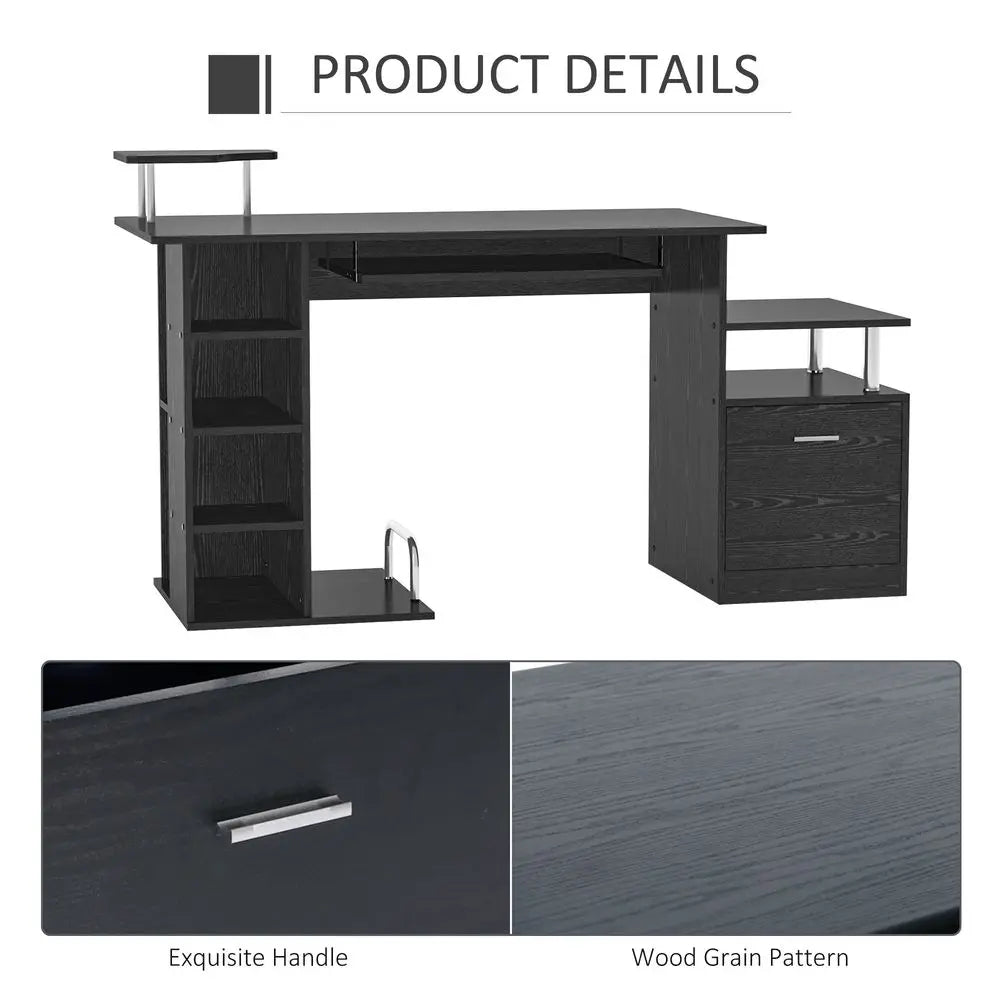 HOMCOM Computer Desk PC Workstation with Drawer Shelves CPU Storage Rack Home Office Furniture 152 x 60 x 88cm (BLACK) InStock