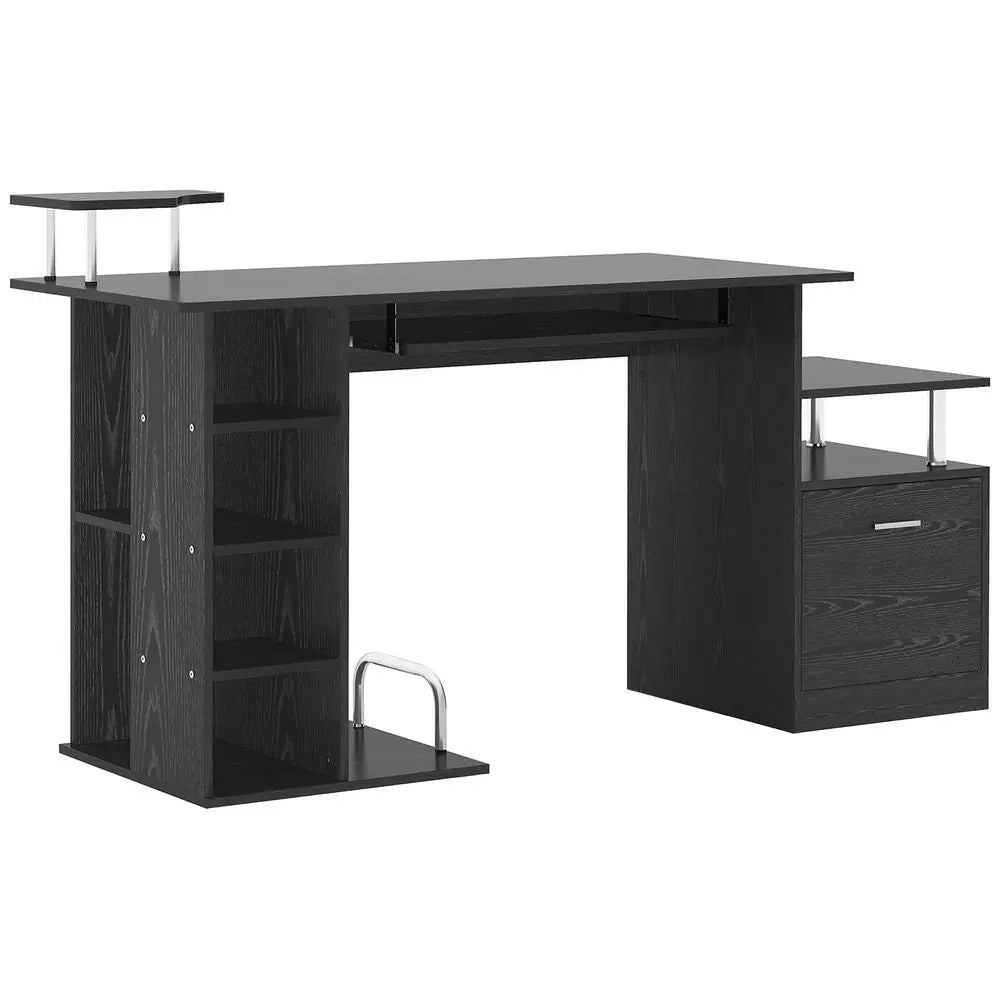 HOMCOM Computer Desk PC Workstation with Drawer Shelves CPU Storage Rack Home Office Furniture 152 x 60 x 88cm (BLACK) InStock