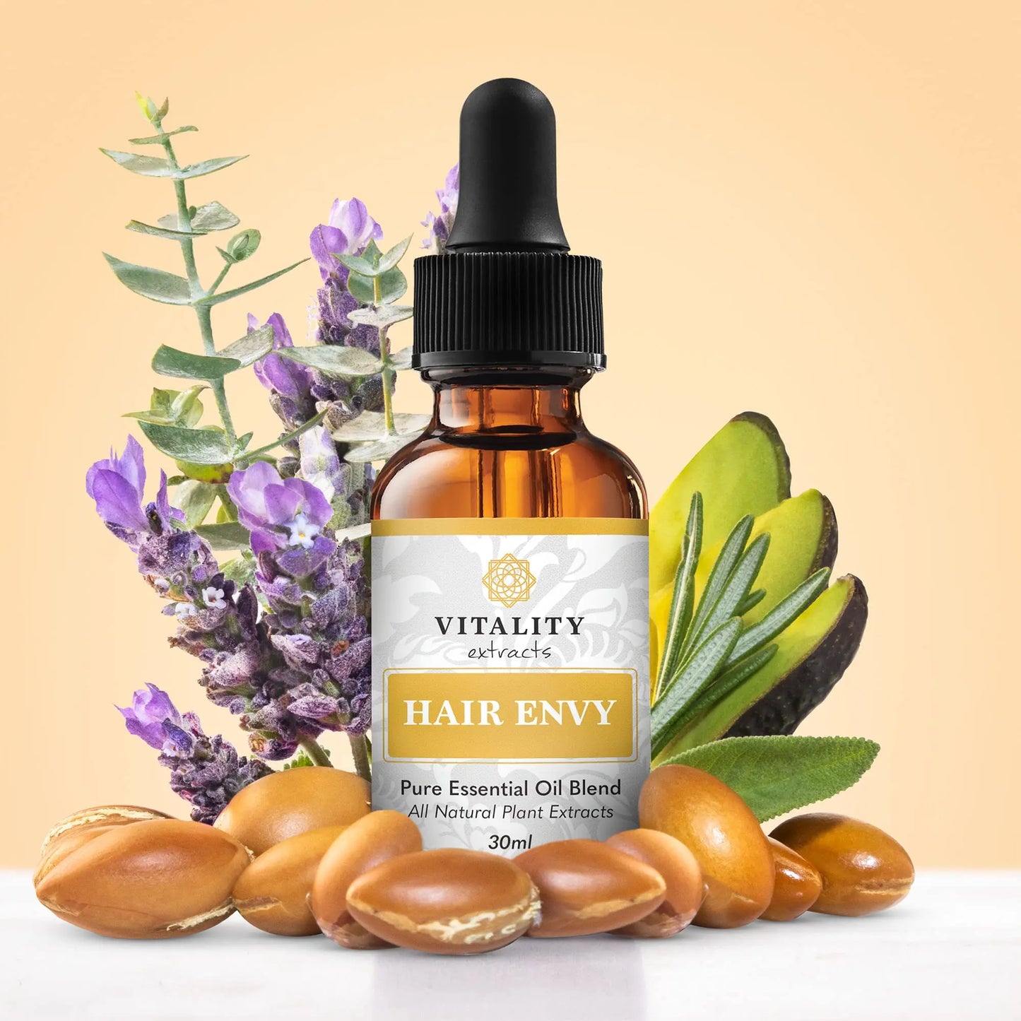 Vitality Hair Envy - Natural Hair Growth Serum with 15 Plant Extracts | 100% Pure Essential Oils British Harmonia | Natural Makeup & Fragrance by British Harmonia UK