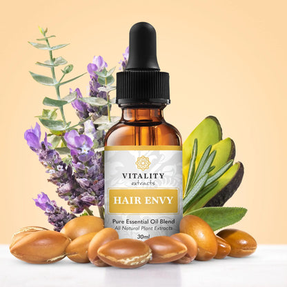 Vitality Hair Envy - Natural Hair Growth Serum with 15 Plant Extracts | 100% Pure Essential Oils British Harmonia | Natural Makeup & Fragrance by British Harmonia UK