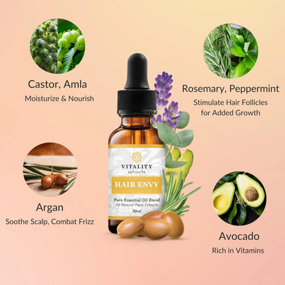 Vitality Hair Envy - Natural Hair Growth Serum with 15 Plant Extracts | 100% Pure Essential Oils British Harmonia | Natural Makeup & Fragrance by British Harmonia UK