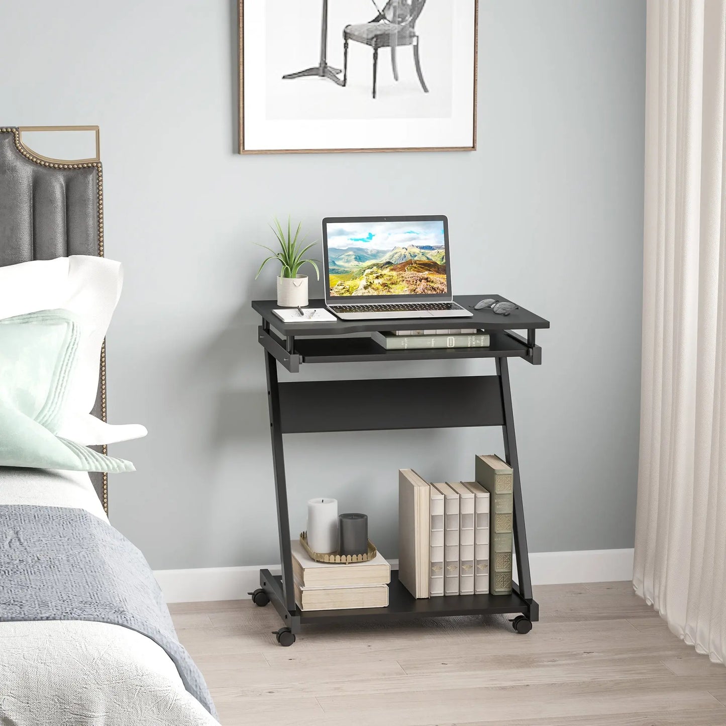 HOMCOM Movable Computer Desk with 4 Moving Wheels Sliding Keyboard Tray Home Office Workstation Black Wise Galleria