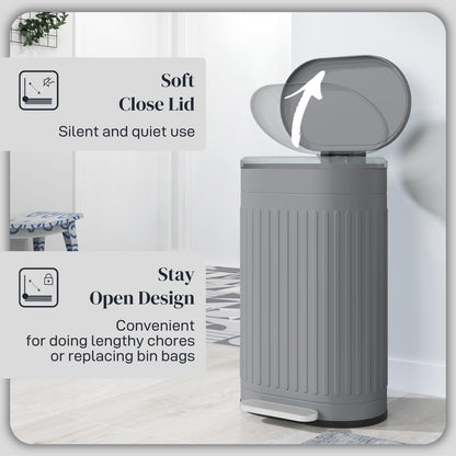 HOMCOM 20L Pedal Bin, Metal Kitchen Bin with Soft-close Lid