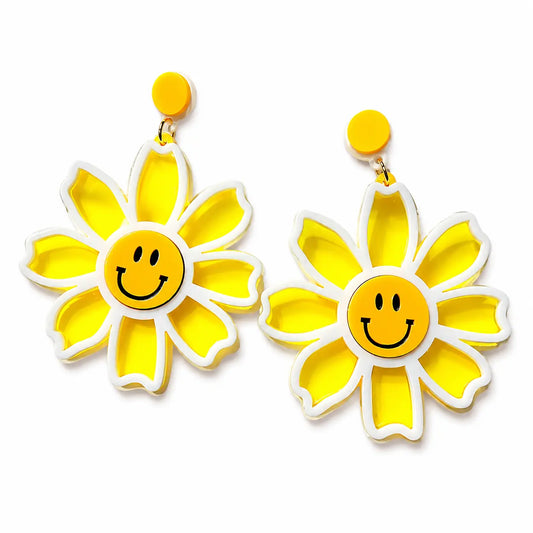 Oversized Yellow Daisy Sun Catcher Drop Earrings WonkiWear