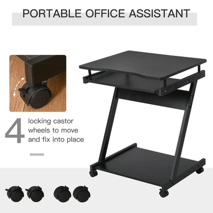 HOMCOM Movable Computer Desk with 4 Moving Wheels Sliding Keyboard Tray Home Office Workstation Black Wise Galleria